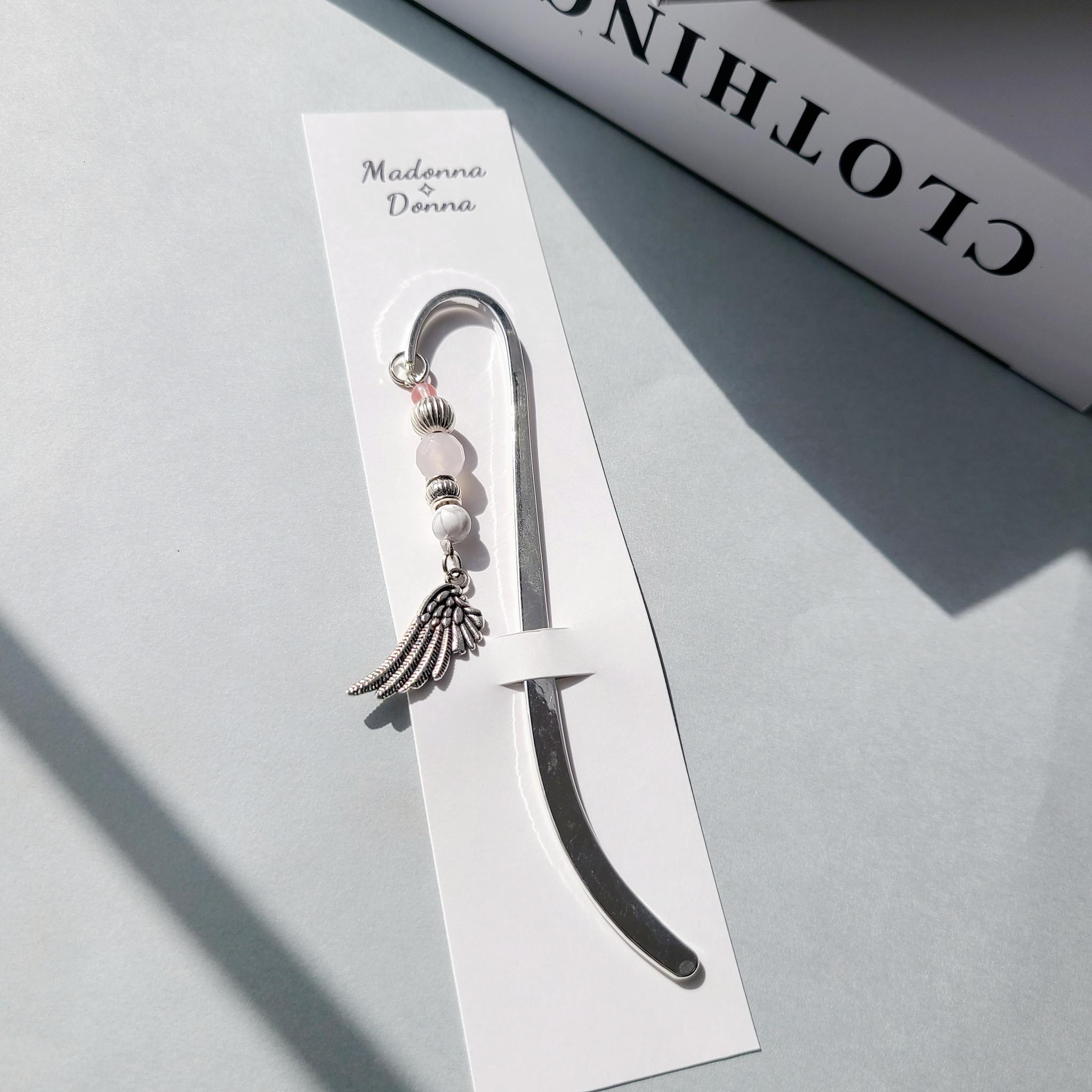 宝石のしおり【ハンサムな翼】ローズクォーツ  ブックマーカー（手帳・本・テキスト・ノートなどに）《ギフト配送対応》