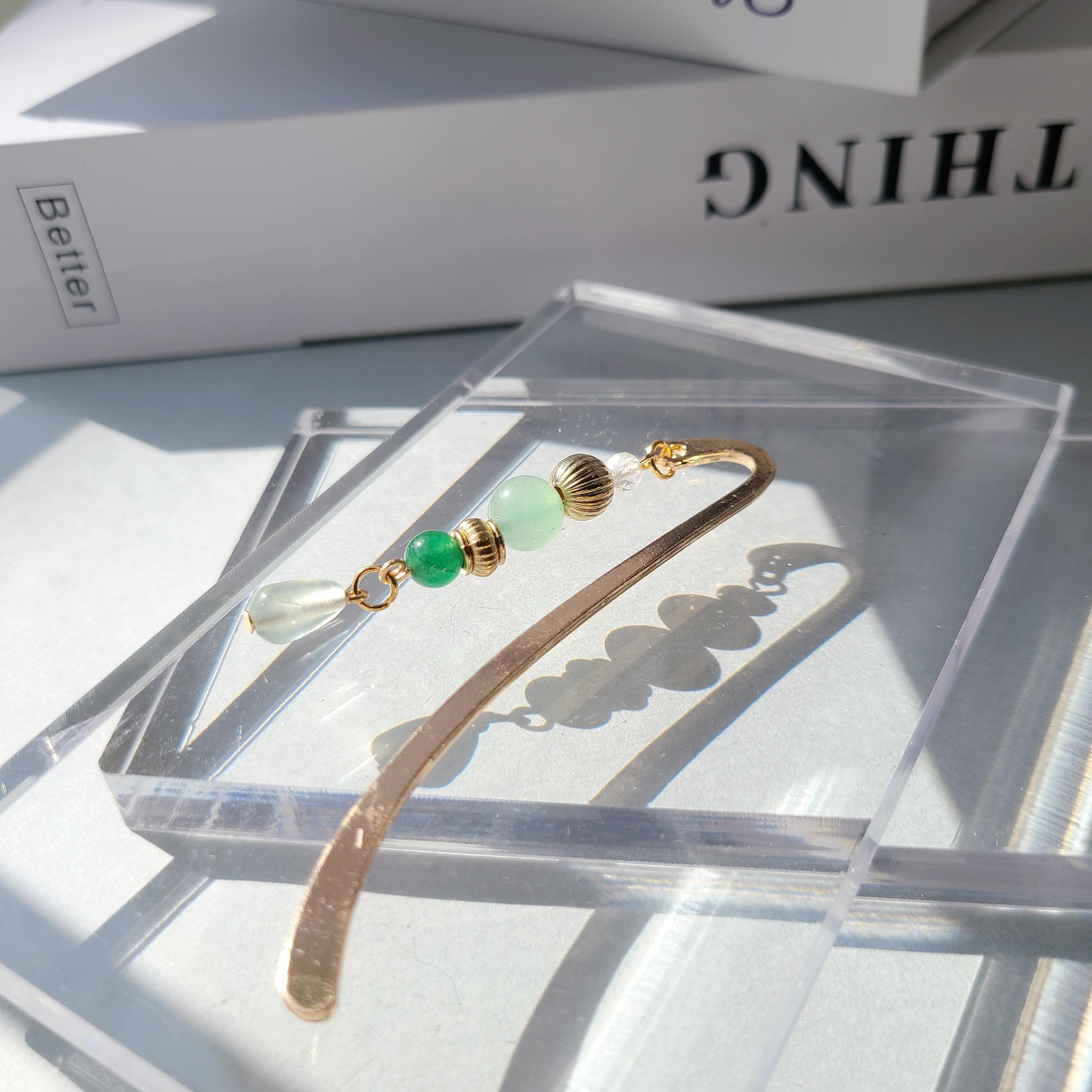 宝石のしおり 翡翠 グリーンメノウ ブックマーカー（手帳・本・小説・画集などに）　《ギフト配送対応》(PG)