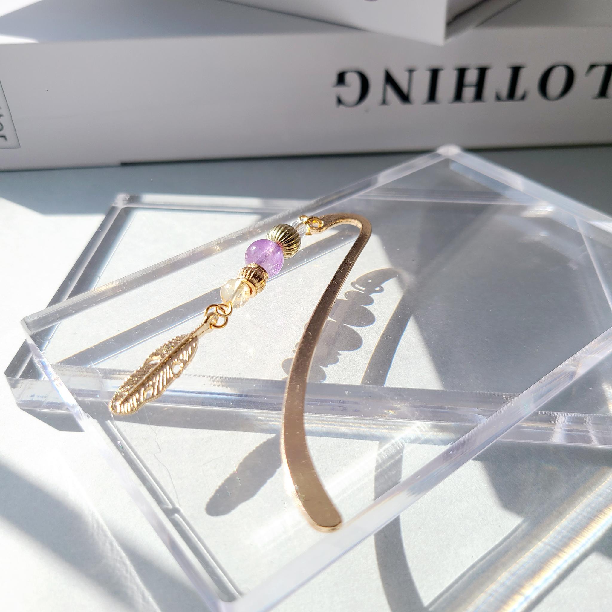 宝石のしおり アメジスト ルチルクォーツ　ブックマーカー （手帳・本・画集などに）  《ギフト配送対応》(PG）