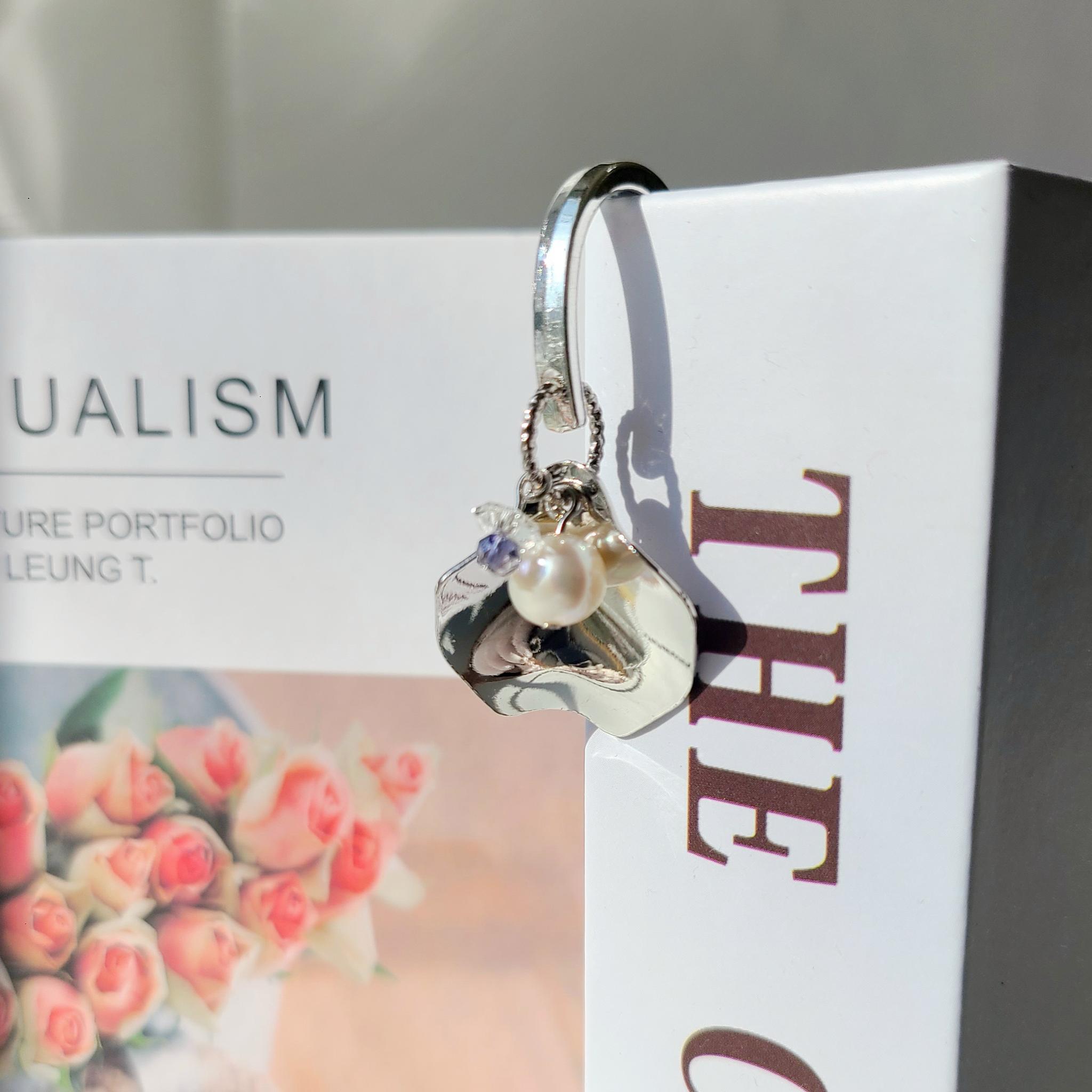 宝石のしおり タンザナイト 淡水パール 【バラの雫】ブックマーカー（手帳・本・ガーデニング・小説など）《ギフト配送対応》