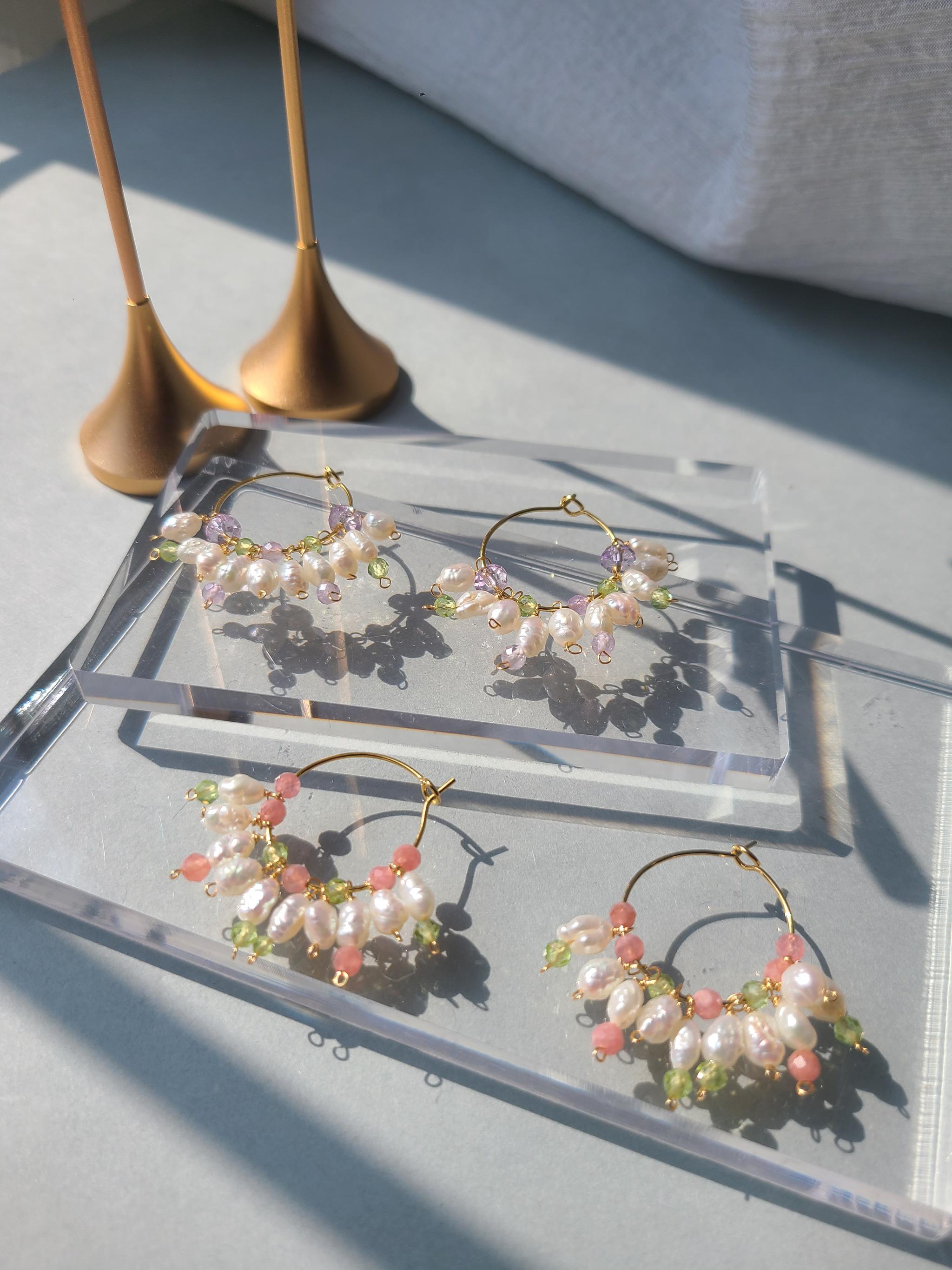 【春のお誘いピアス】ストロベリークォーツ ペリドット 淡水パール k14gf使用（お花見、桜の季節に）《ギフト配送対応》 | 5枚目